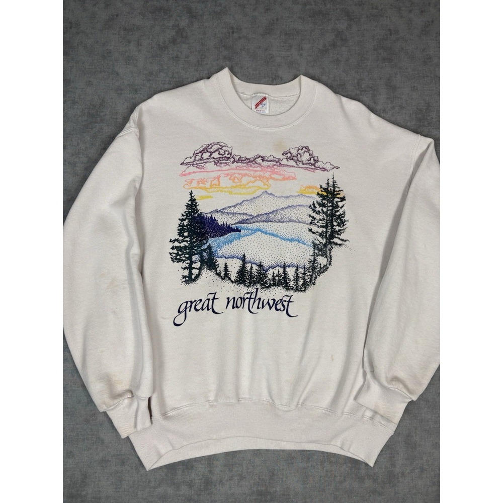 Vintage 90s Jerzees Great Northwest Sweatshirt XL USA Mountain Nature Graphic